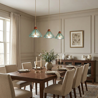 Artisan Glass and Wood Pendant Lamp for Dining Room & Living Room