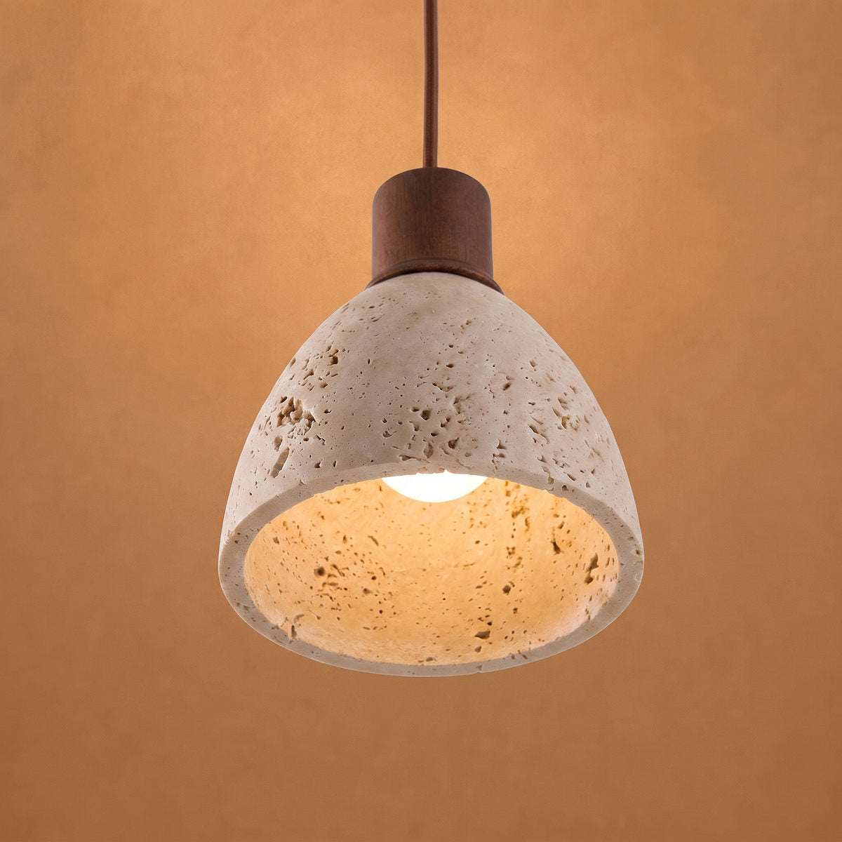 Nerio Pendant Light, 5.9-Inch x H 6.7-Inch, Dark walnut & Yellow Travertine for Dining Room & Living Room