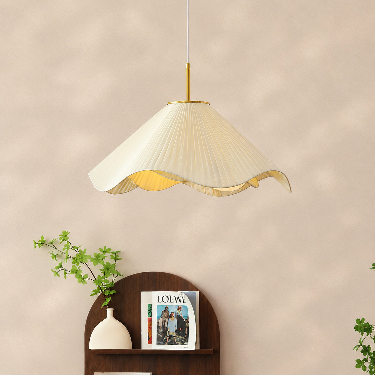 Elara Pendant Light, 15.7-Inch x H 59-Inch, Beige & Gold for Dining Room & Living Room