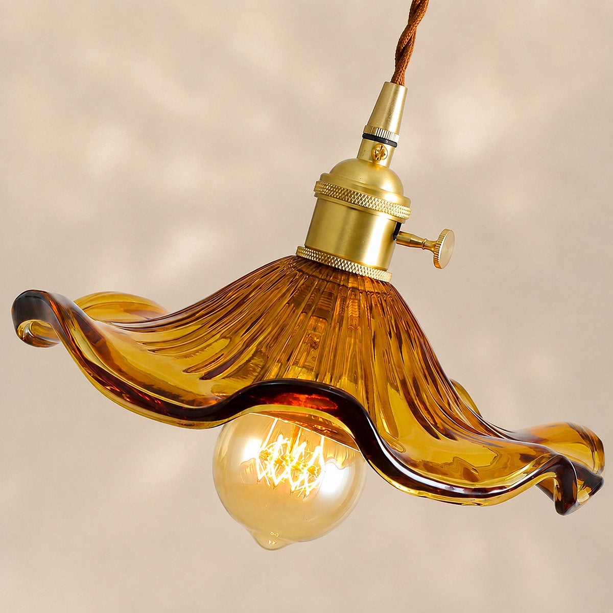 Artisanal Glass Hibiscus Flower Swag Pendant US Plug for Dining Room & Living Room
