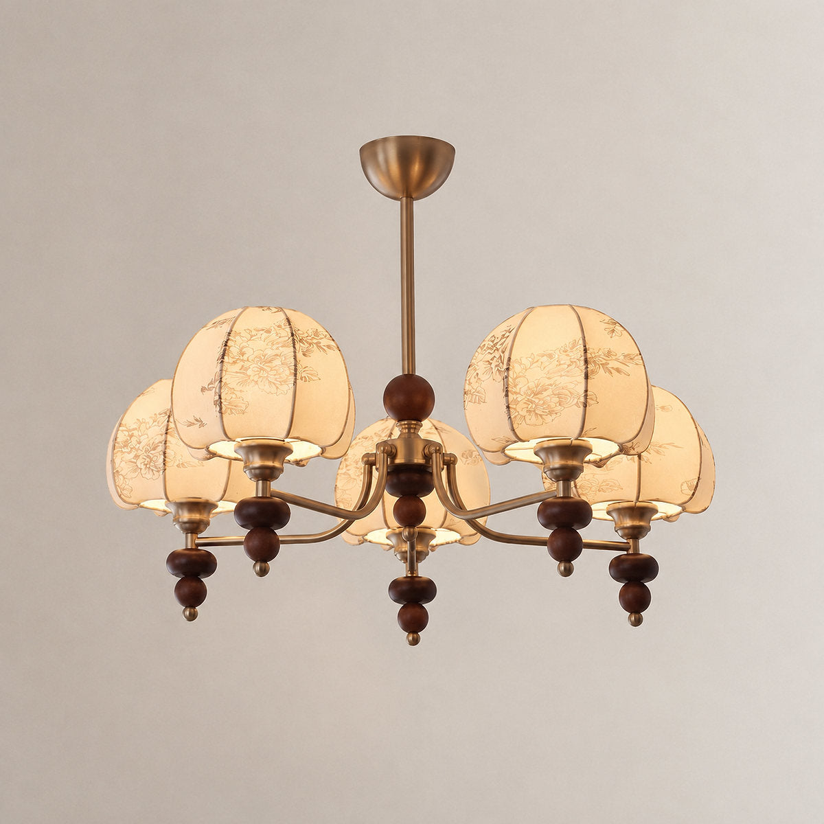 Tricolordeer Walnut & Fabric Shade Chandelier