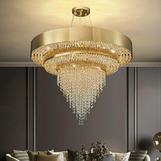 Decorative Gold Round Crystal Living Room Chandelier - Lightings Menu