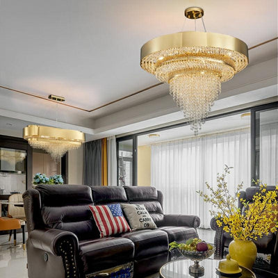 Decorative Gold Round Crystal Living Room Chandelier - Lightings Menu