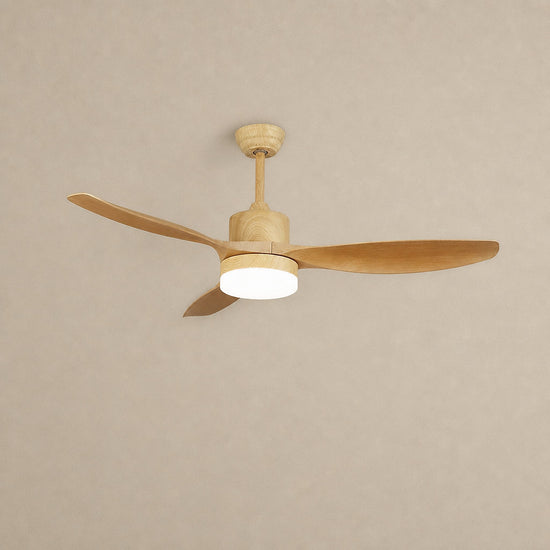 Keltis 48"/52" Ceiling Fan Light, 48~52-Inch x H 11.8-Inch, Model F Natural Wood Grain (ABS blades), Three-Color Light for Living Room