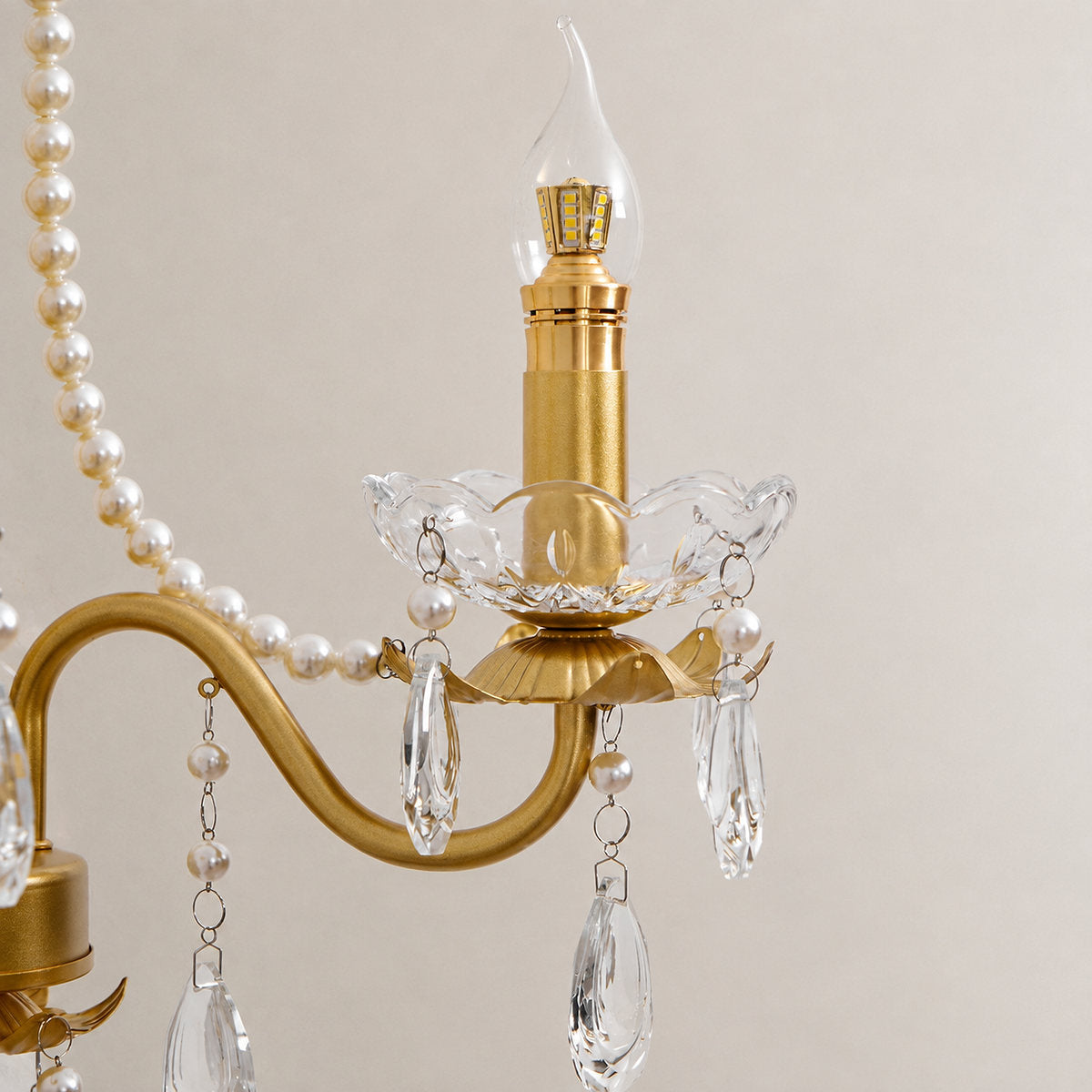 Crystal Pearl Chain Wall Lamp, 16.8-Inch x H 25.2-Inch, Gold & Clear for Living Room