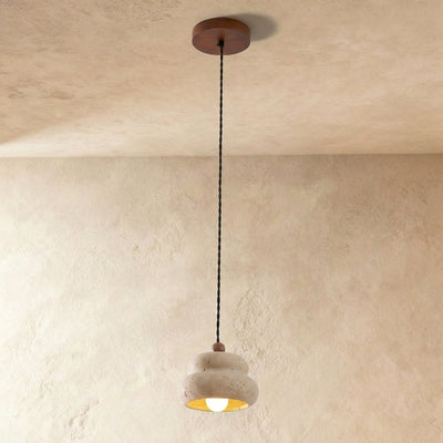 Walnut and Travertine Pendant Lamp Yellow Travertine for Dining Room & Living Room