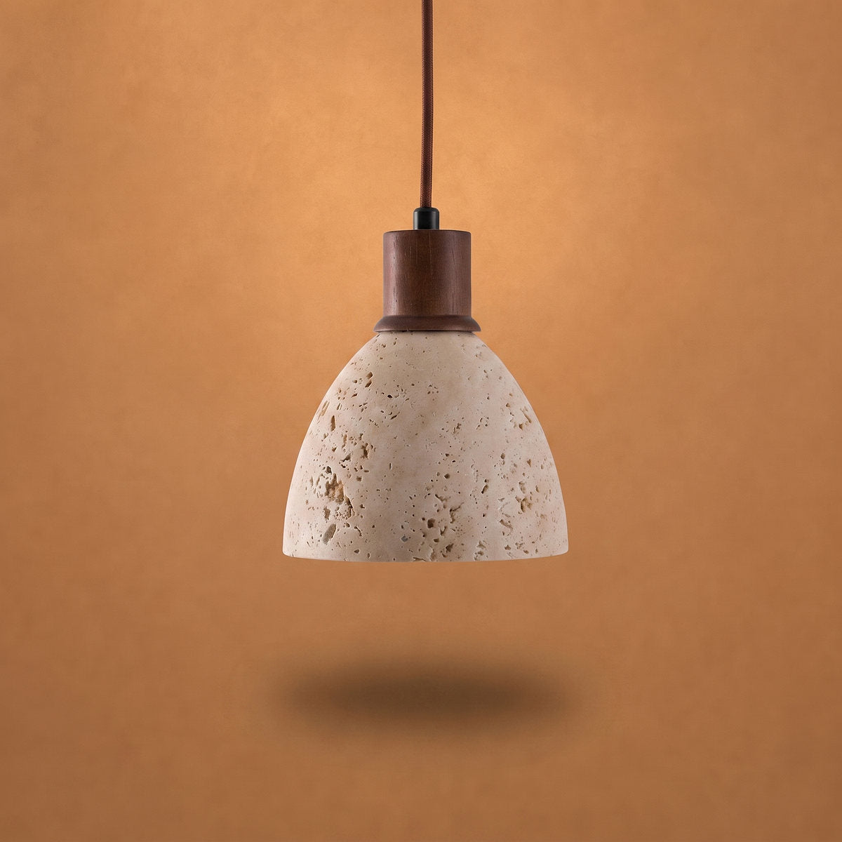 Nerio Pendant Light, 5.9-Inch x H 6.7-Inch, Dark walnut & Yellow Travertine for Dining Room & Living Room
