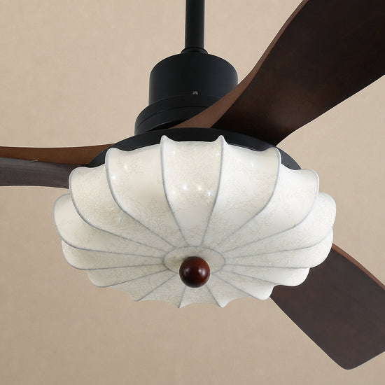 Lotus Bloom Ceiling Fan Light, 36~52-Inch x H 11.8-Inch, Walnut Wood & Black & White, Warm Light for Living Room