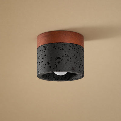 Tricolordeer Black Travertine Walnut Cylinder Ceiling Light