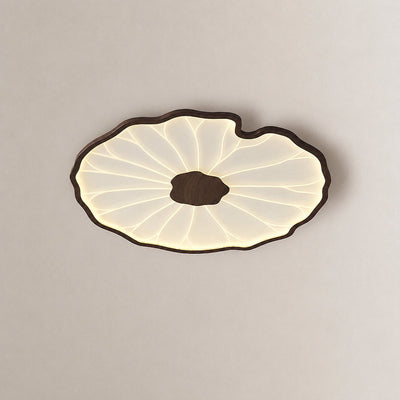 Lotus Leaf Acrylic Ceiling Light, 11.8-Inch x H 1.6-Inch, Hydrographic Natural Wood Grain Finish, Warm Light for Living Room & Bedroom