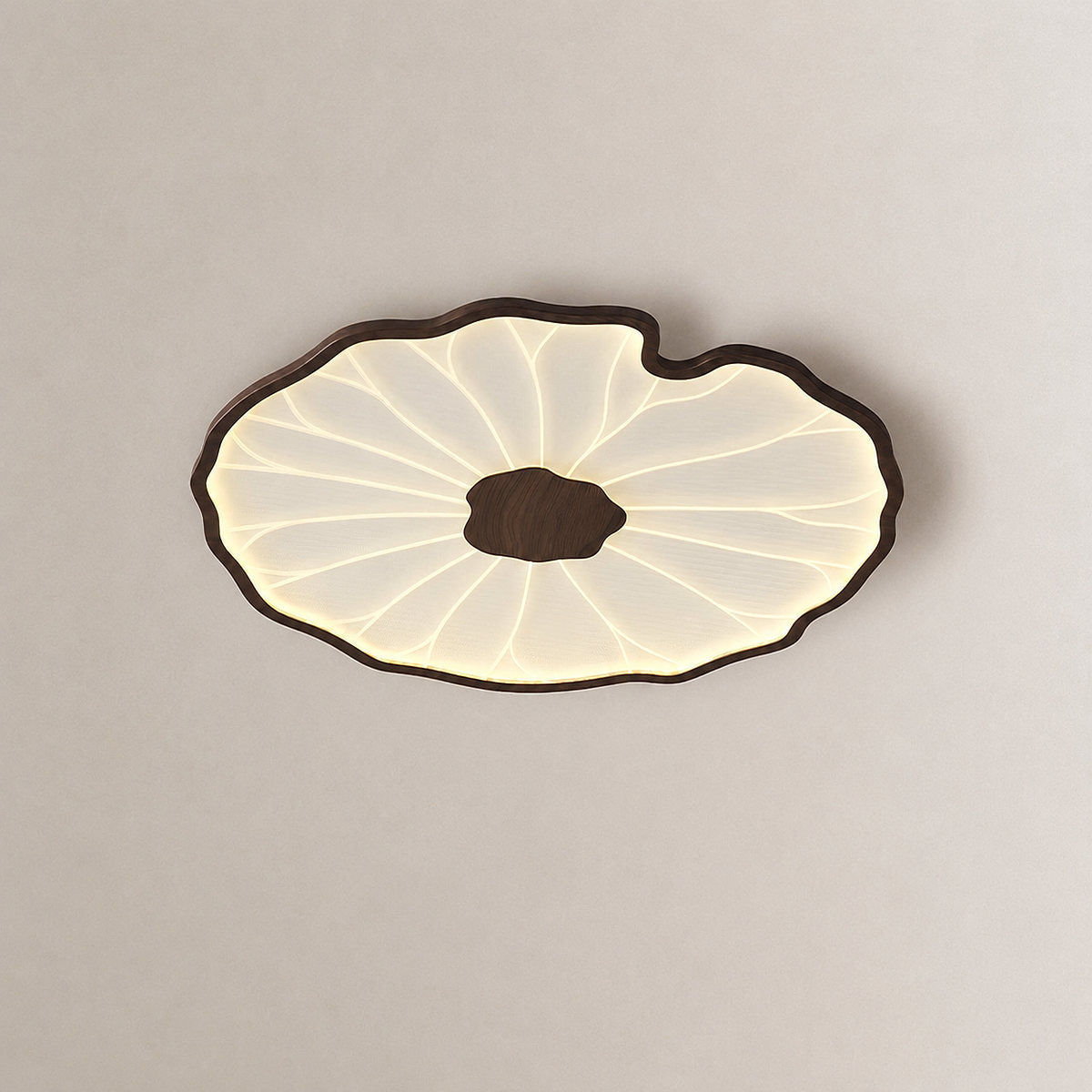 Lotus Leaf Acrylic Ceiling Light, 11.8-Inch x H 1.6-Inch, Hydrographic Natural Wood Grain Finish, Warm Light for Living Room & Bedroom