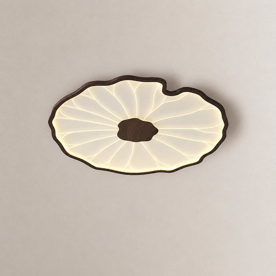 Lotus Leaf Acrylic Ceiling Light, 11.8-Inch x H 1.6-Inch, Hydrographic Natural Wood Grain Finish, Warm Light for Living Room & Bedroom