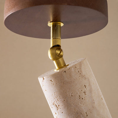 Solis Stone Spotlight, 2.6-Inch x H 6.3-Inch, Walnut Wood & Yellow Travertine, Warm Light for Bedroom & Living Room