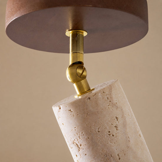 Solis Stone Spotlight, 2.6-Inch x H 6.3-Inch, Walnut Wood & Yellow Travertine, Warm Light for Bedroom & Living Room