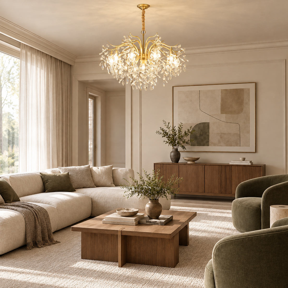Hanging Crystal and Brass Chandelier