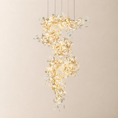 Tricolordeer Cascading Porcelain Leaf Spiral Chandelier