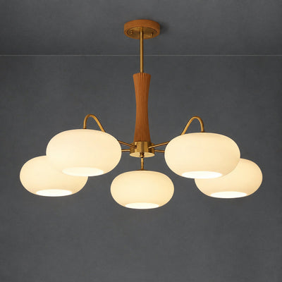 Round Brass and Wood Persimmon Chandelier