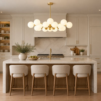 Frosted Glass Orb Brass Chandelier