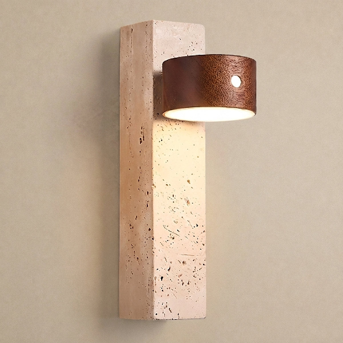 Axis Wood Rechargeable Wall Lamp, 2.8-Inch x H 9.1-Inch, Dark walnut & Yellow Travertine, Warm Light & USB Charging for Bedroom & Living Room