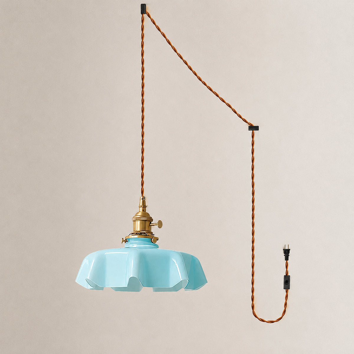 Pleated Glass Dome Swag Pendant Light
