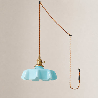 Pleated Glass Dome Swag Pendant Light