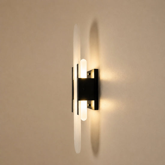 Oblong Alabaster Wall Lamp, 3.9-Inch x H 13.8~19.7-Inch, Black for Living Room & Dining Room