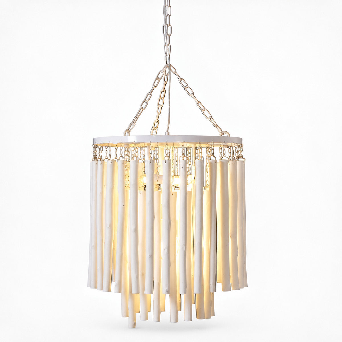Tiered Wood and Curved Iron Chandelier