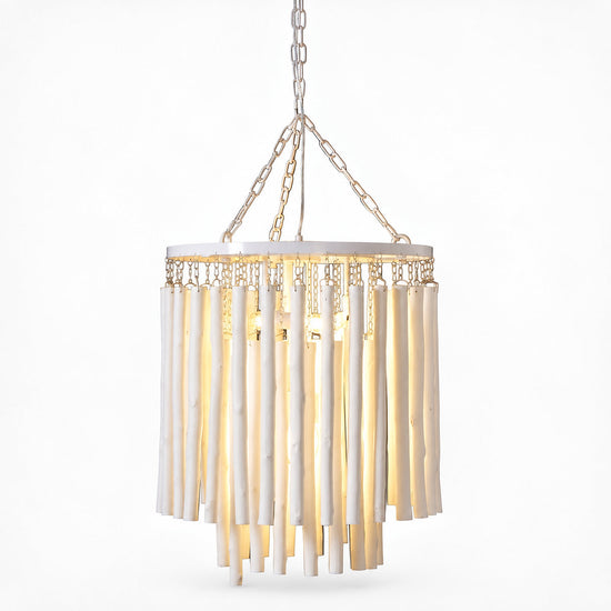 Tiered Wood and Curved Iron Chandelier