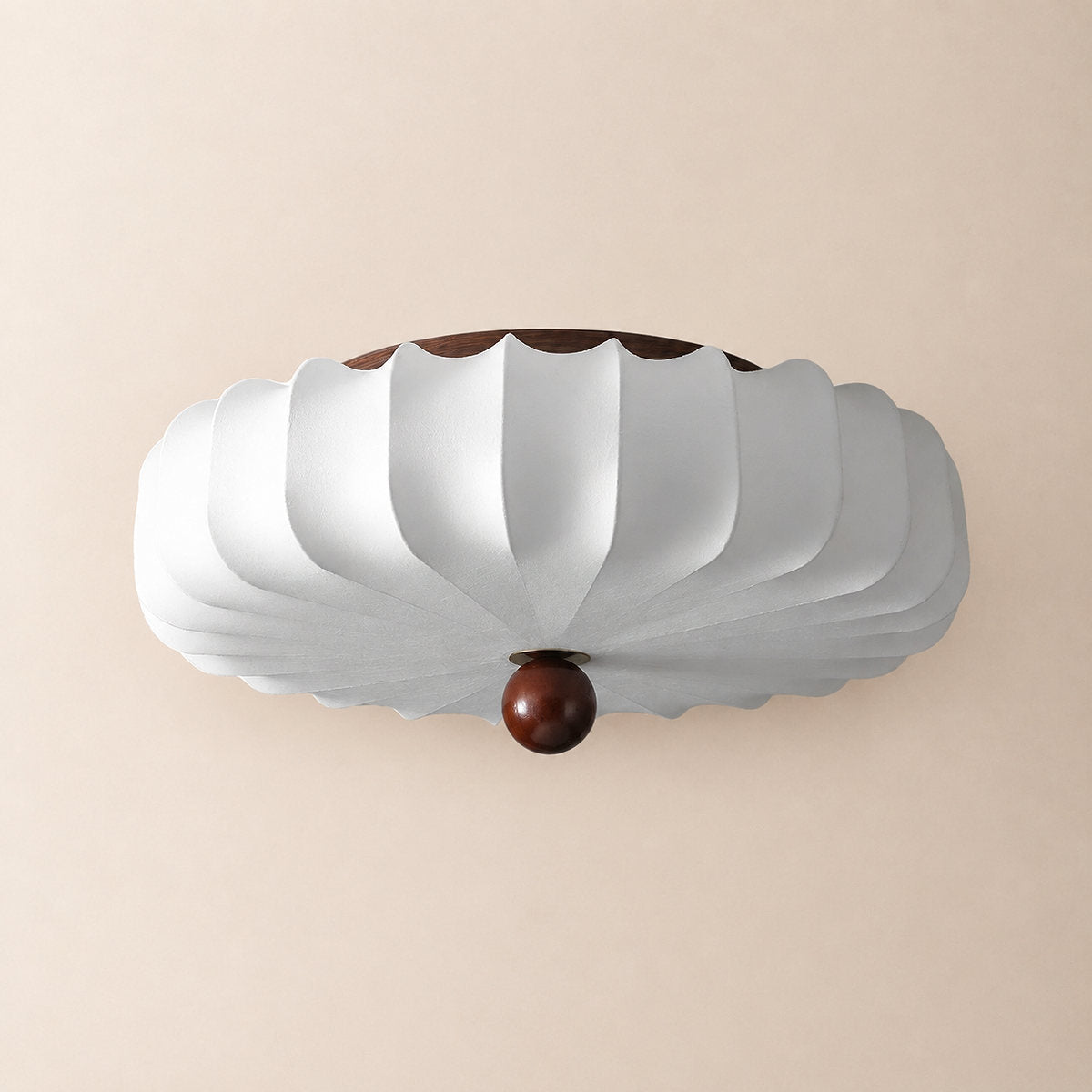 Solenne Blossom Ceiling Light, 15.7-Inch, Walnut & White, Warm Light for Living Room