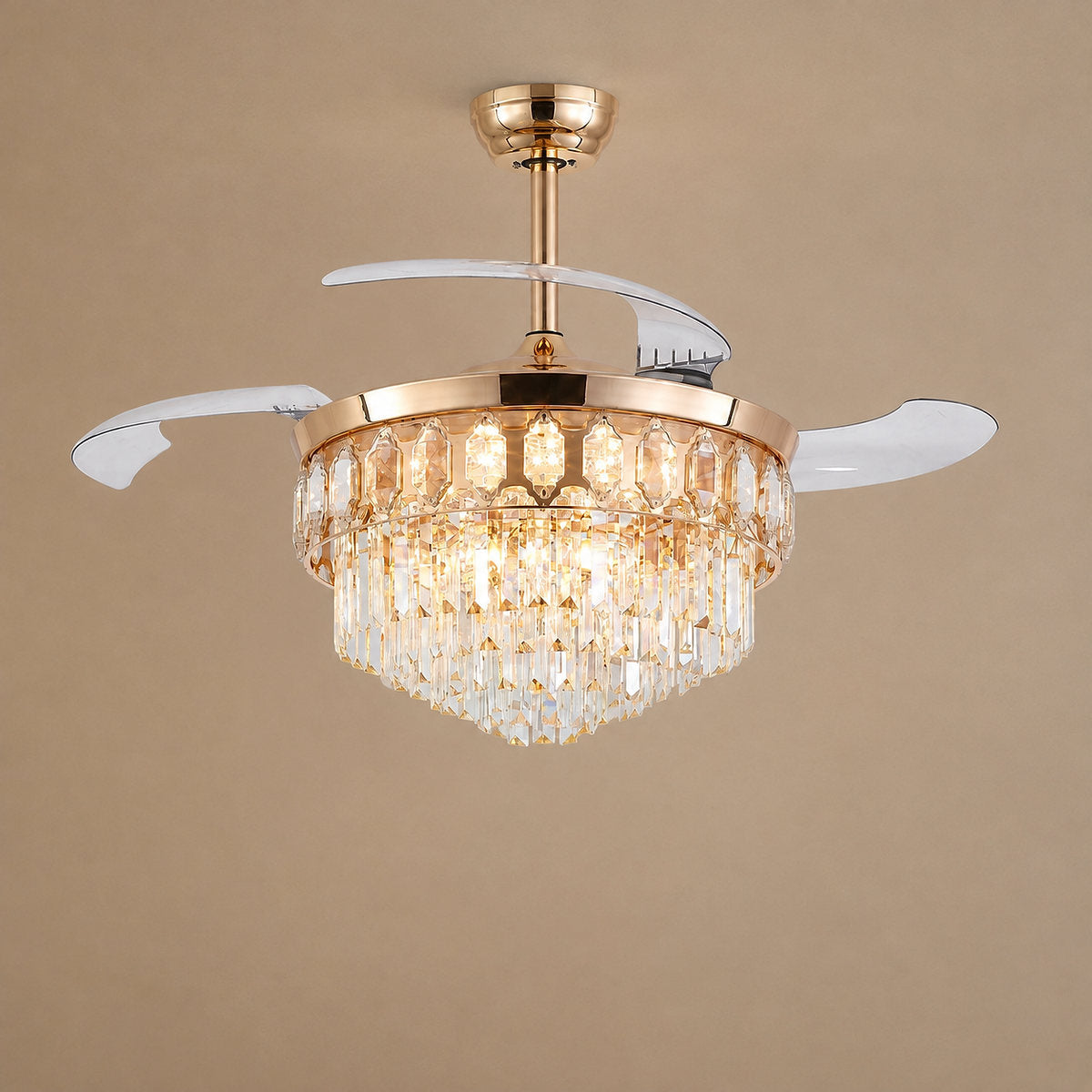 Crystal Chandelier Retractable Blade Ceiling Fan