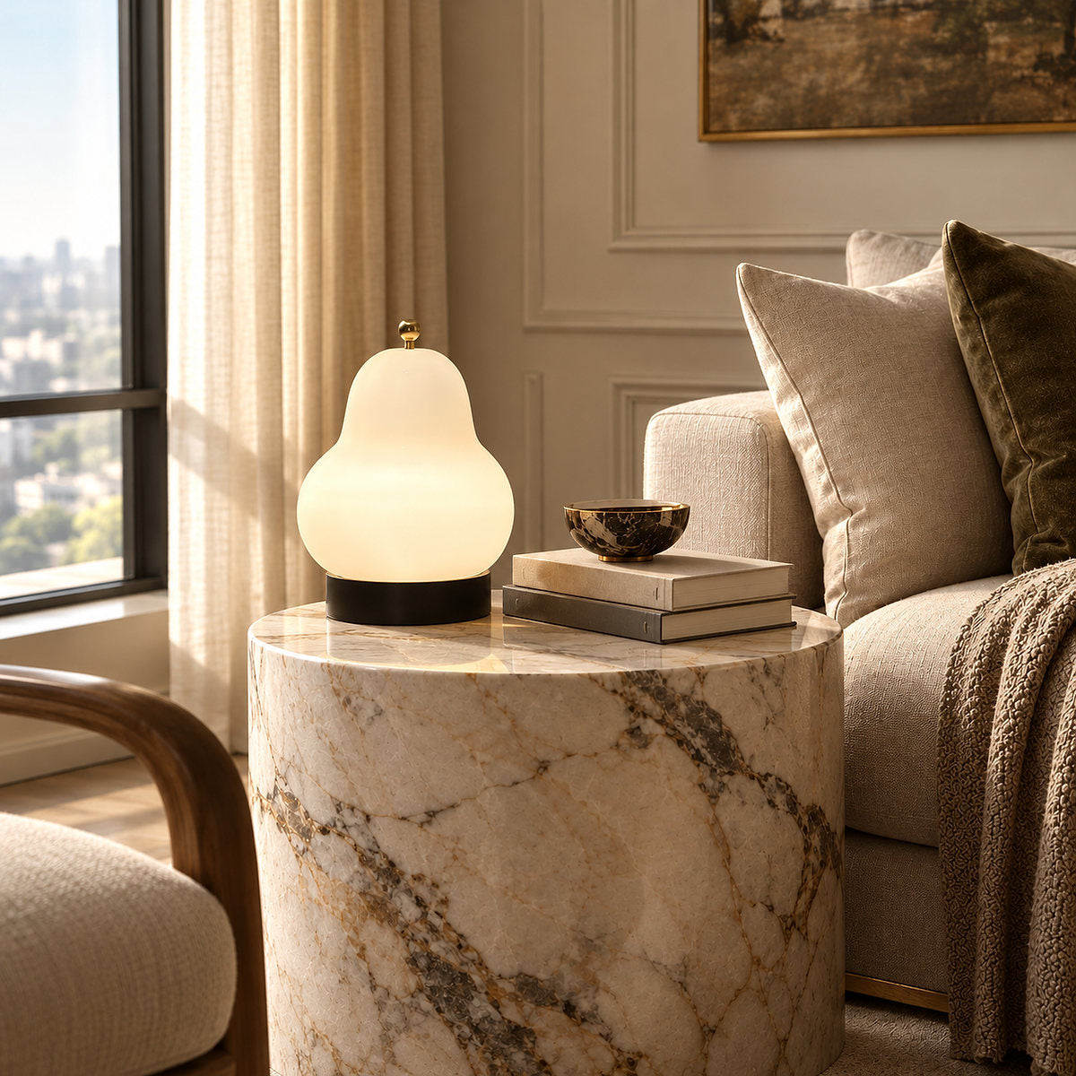Rechargeable Three-Color Glass Table Lamp