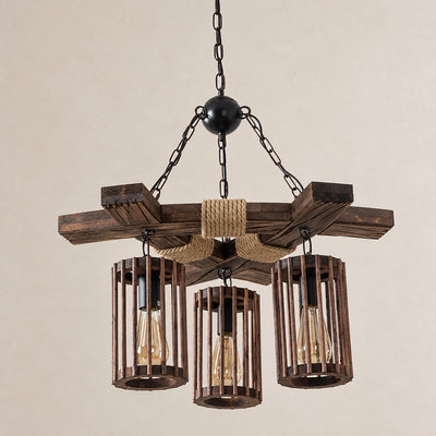 Tricolordeer Industrial Wood and Iron Chandelier