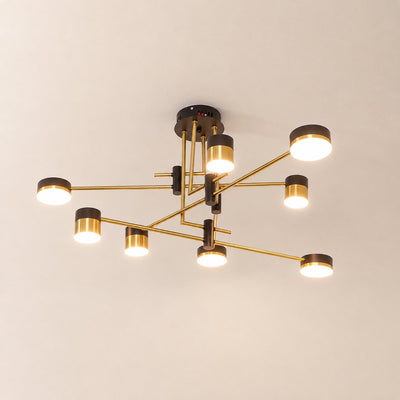 Sculptural Gold and Black LED Chandelier