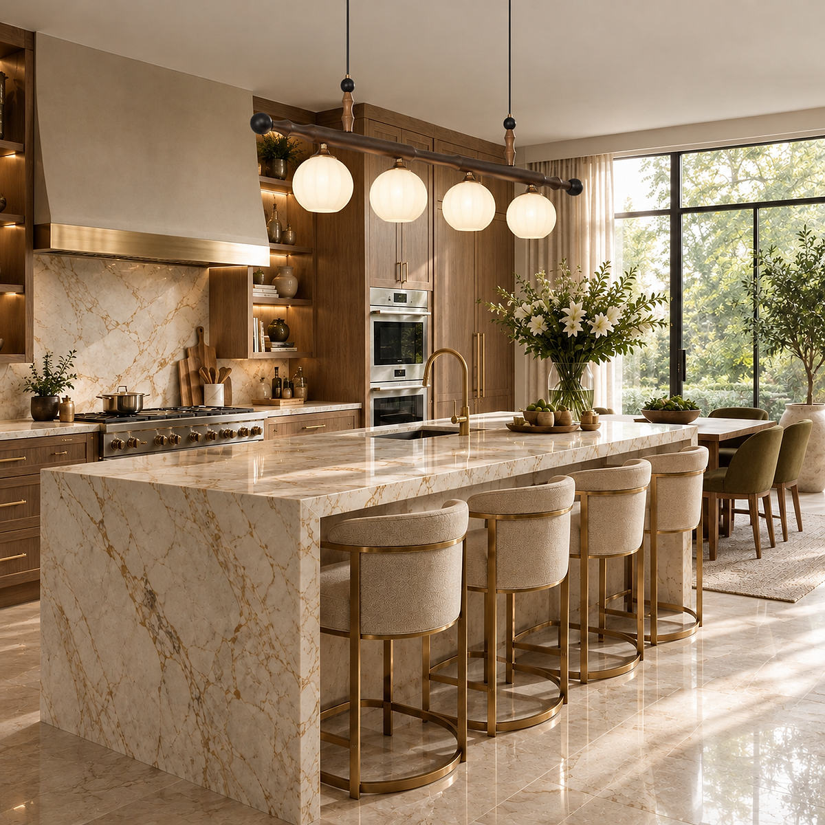 Walnut Linear Pendant with Opal Glass Globes