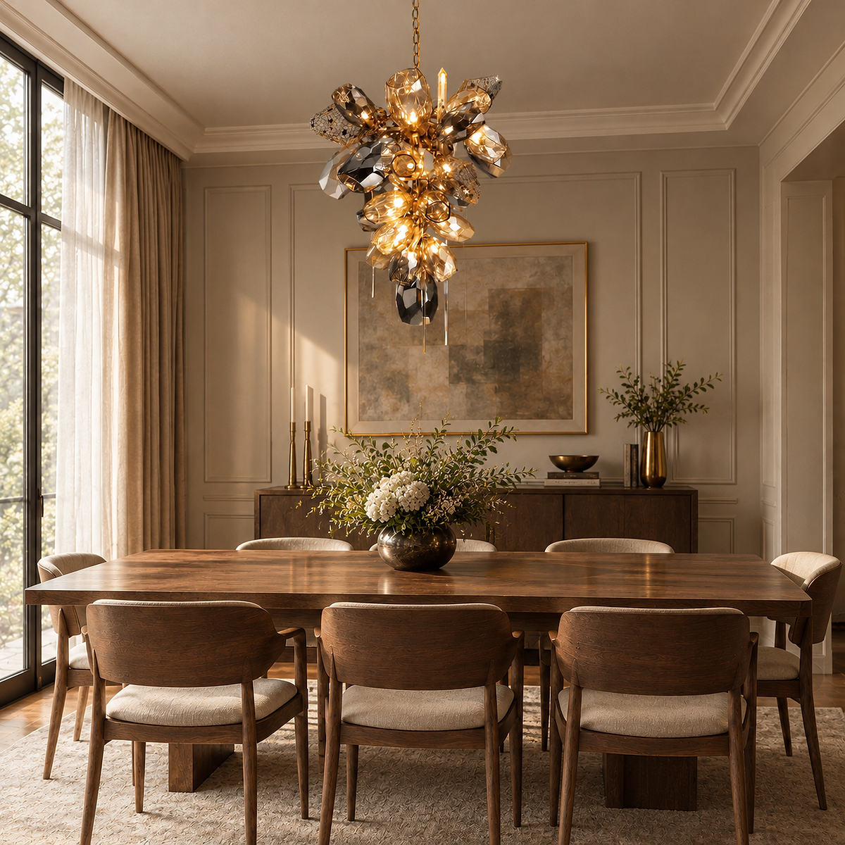 Tricolordeer Contemporary Crystal & Art Glass Cluster Chandelier