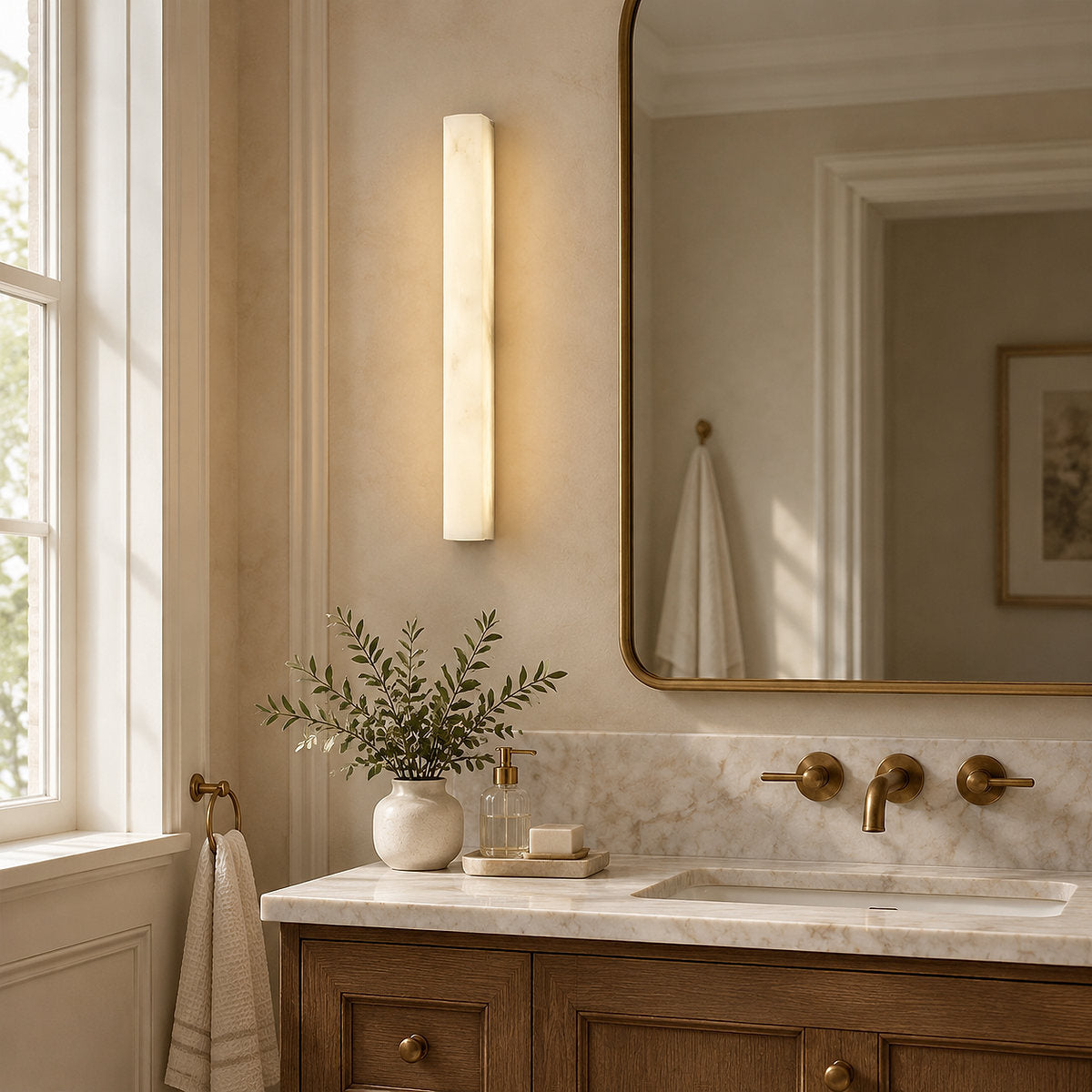 Luminara Alabaster Wall Lamp, L 1.9-Inch x W 2.9-Inch x H 19.7-Inch, White, Warm Light for Living Room & Dining Room