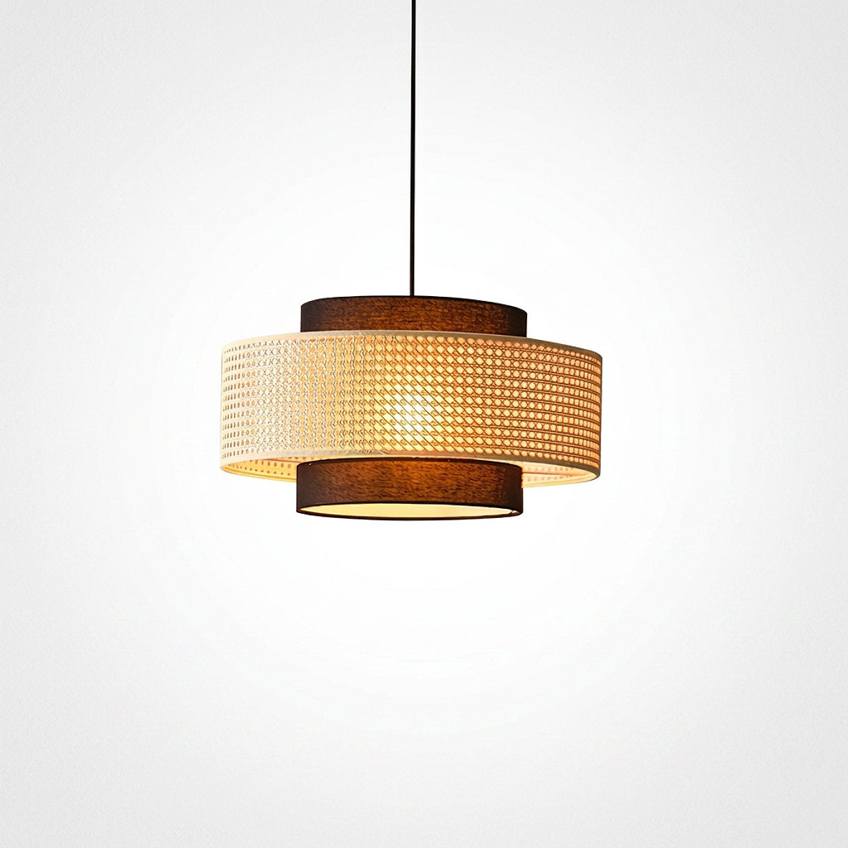 Woven Rattan Drum Shade Pendant Light for Dining Room & Living