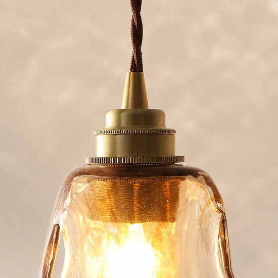 Artisanal Brown Blown Glass Brass Pendant for Dining Room & Living Room