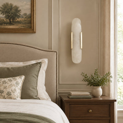 Oblong Alabaster Wall Lamp, 3.9-Inch x H 13.8~19.7-Inch, Black for Living Room & Dining Room