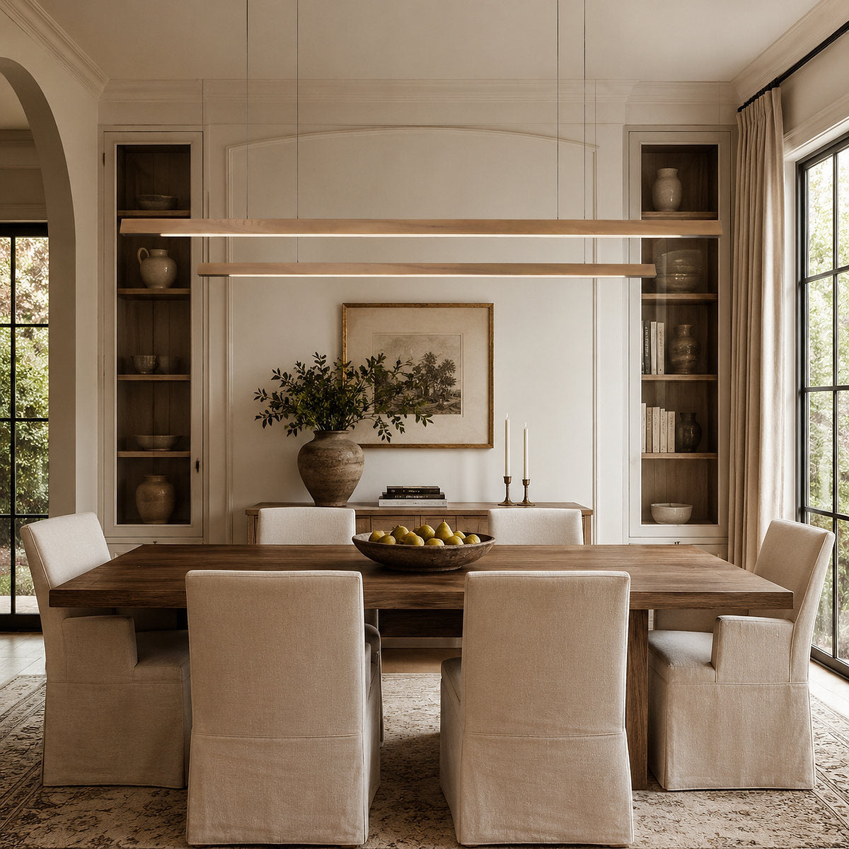 Minimalist Linear Wood Acrylic LED Pendant for Dining Room & Living Room
