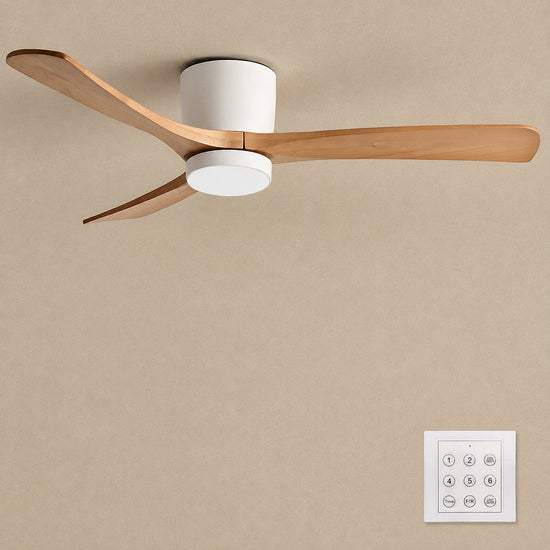 Nordic Wooden Ceiling Fan Light, 42-Inch x H 11-Inch, White & Natural Wood, Power: ~18W & Warm Light for Living Room