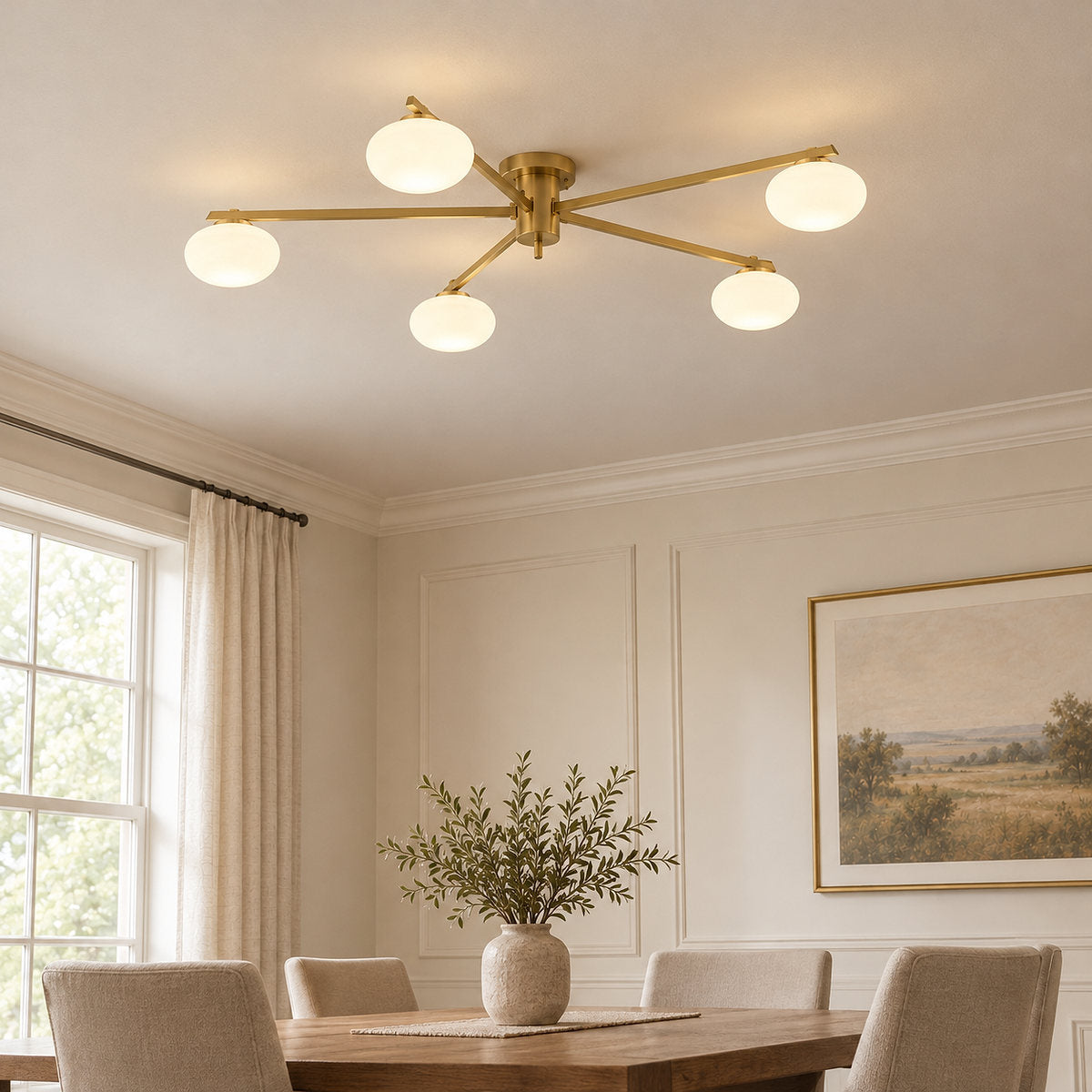 Low-Profile Multi-Arm Oval Glass Ceiling Lamp