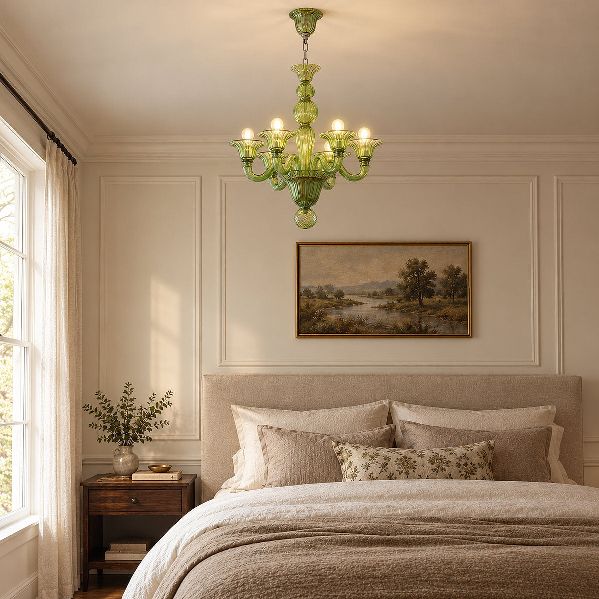 Liquid Green Hand-Blown Glass Chandelier