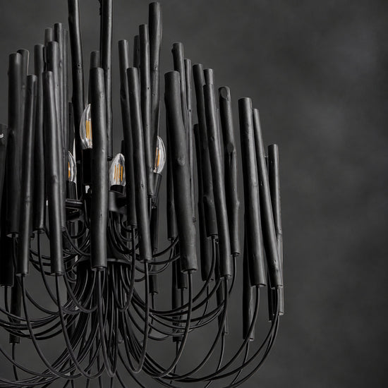 Tiered Wood and Curved Iron Chandelier