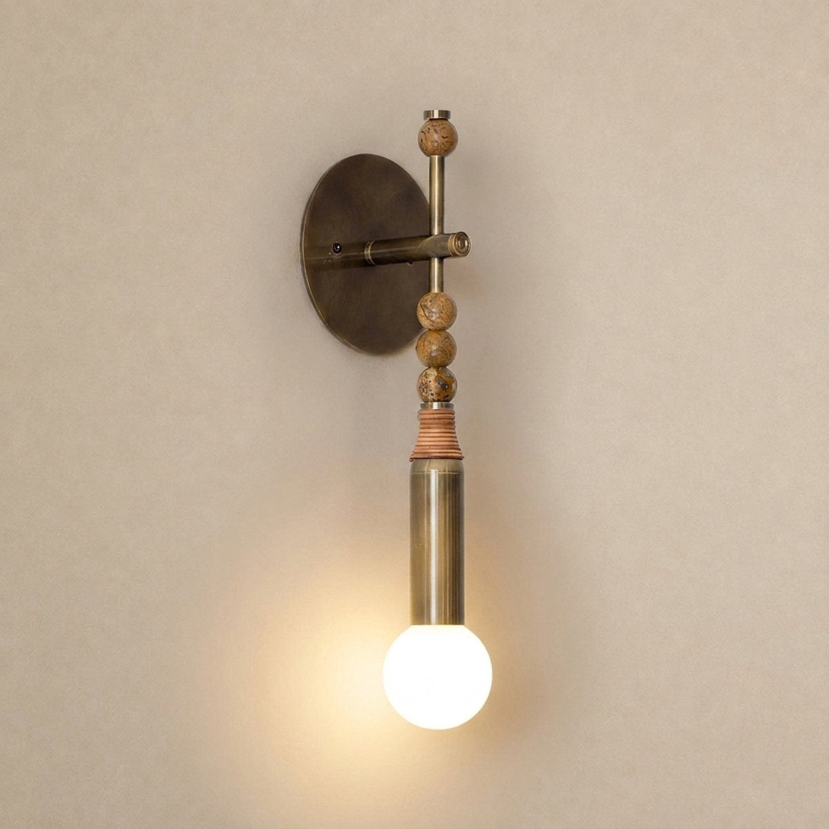 Toam Wall Lamp, 5.9-Inch, Antique Brass & Green Marble for Living Room