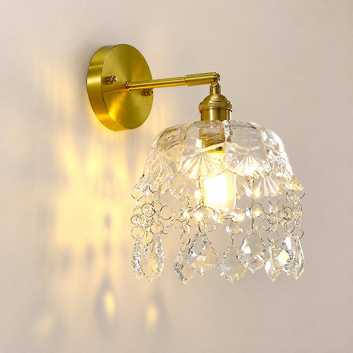 French Crystal Tassel Wall Lamp, 5.9-Inch x H 8.7-Inch, Gold & Transparent for Living Room