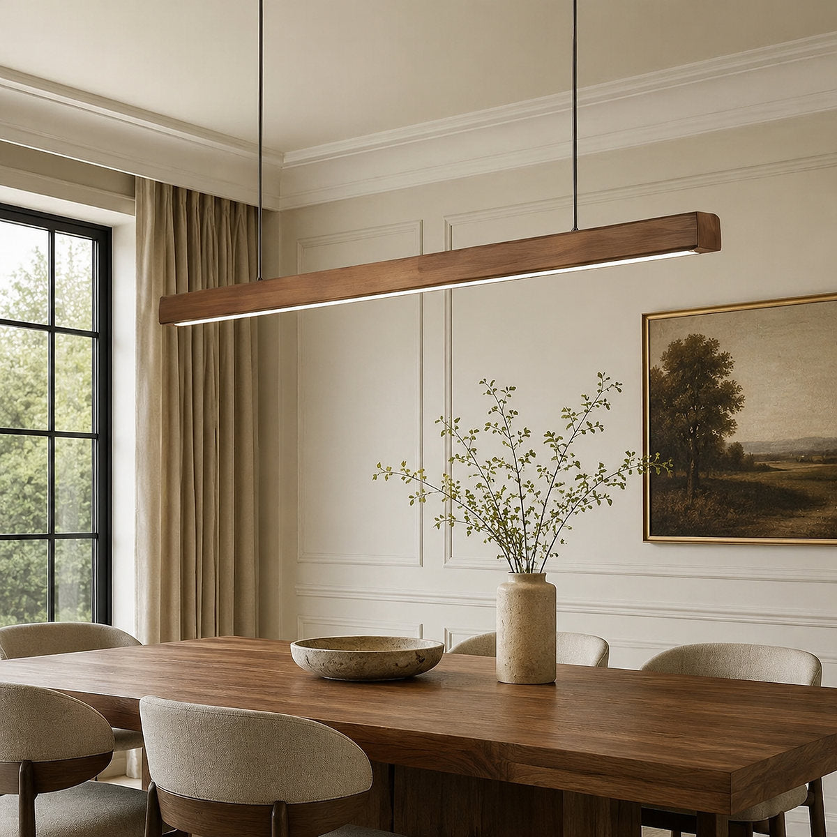 Minimalist Linear Wood Acrylic LED Pendant for Dining Room & Living Room