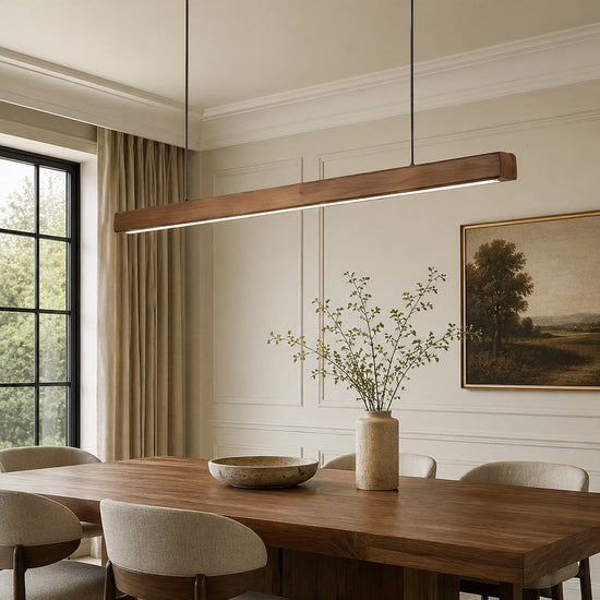 Minimalist Linear Wood Acrylic LED Pendant for Dining Room & Living Room