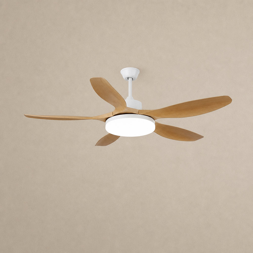 Keltis 48"/52" Ceiling Fan Light, 48~52-Inch x H 11.8-Inch, Model F Natural Wood Grain (ABS blades), Three-Color Light for Living Room
