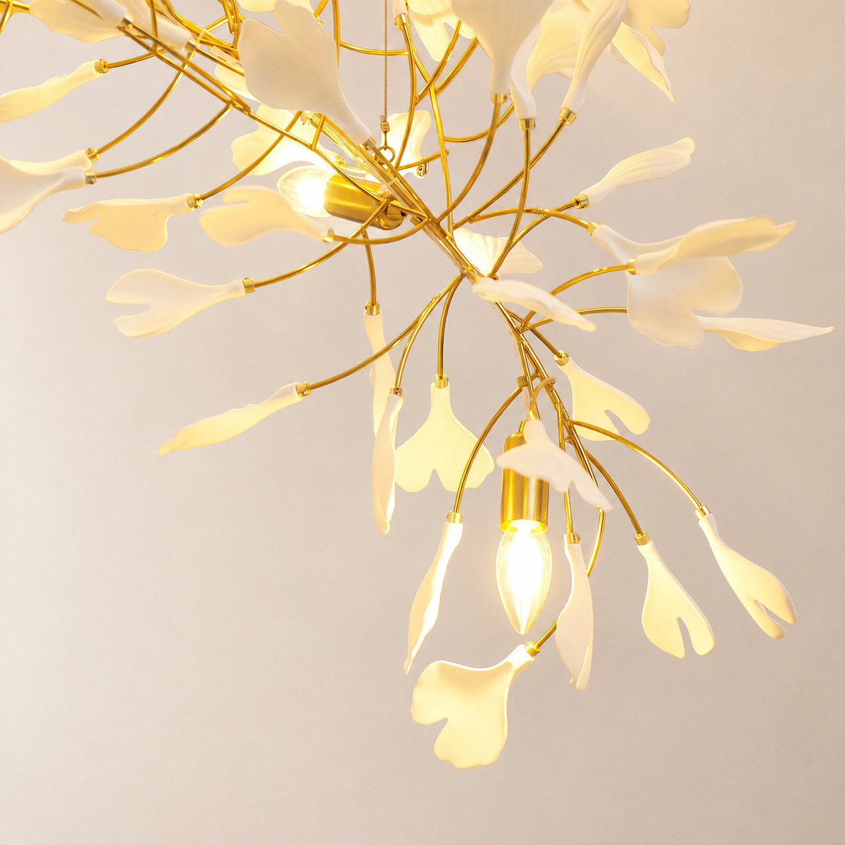 Tricolordeer Cascading Porcelain Leaf Spiral Chandelier